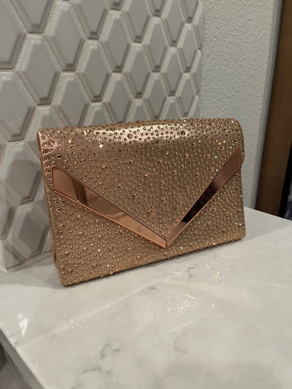🩷 Elegant Rose Gold Crystal Envelope Clutch